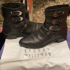 Black leather Stuart Weitman booties.